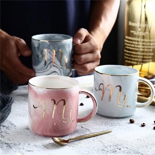 Luxury Stone Pattern Water Drink Heater Mugs for Dropshipping Gift Ceramic Mr Mrs Couple Coffee Cup for Tea Milk
