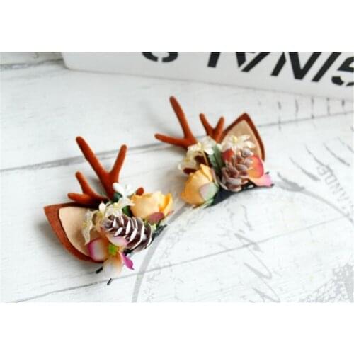 Christmas XMAS Cute Hair Clips Deer Antlers flower Girls Women Hairpins Hair Accessories B1399