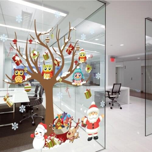 DIY Glass Window Stickers Santa Owls Tree Christmas White Snowflakes Pendant Wall Window Glass Sticker Christmas Decoration