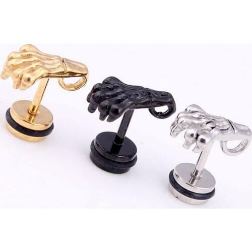 2piece Gold Silver Black Stainless Steel Stud Earring Skull Hand Ear Tragus Piercing Human Hand Ear Claw Earrings Body Jewelry