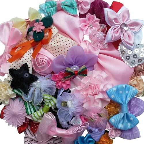 Mix Bulk 50pcs Ribbon Flowers Bows Craft Wedding Ornament Appliques