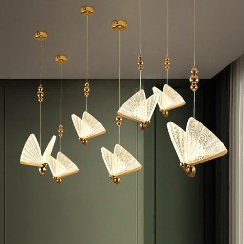 Modern Butterfly Shape Chandelier Lighting For Living Room Stair Light Bedroom Bedside Lamps Rotating Stair Long Chandeliers