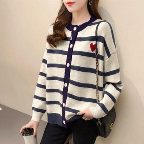 Sweater cardigan womens 2021 fashion new autumn and winter loose outer striped tops all-match Western knitted tops