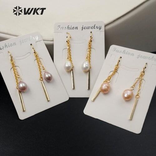 WT-E405 New ! Wholesale Women Unique Design Dangle Jewelry Earrings Drop Freshwater Pearls Plated Elegant Earrings