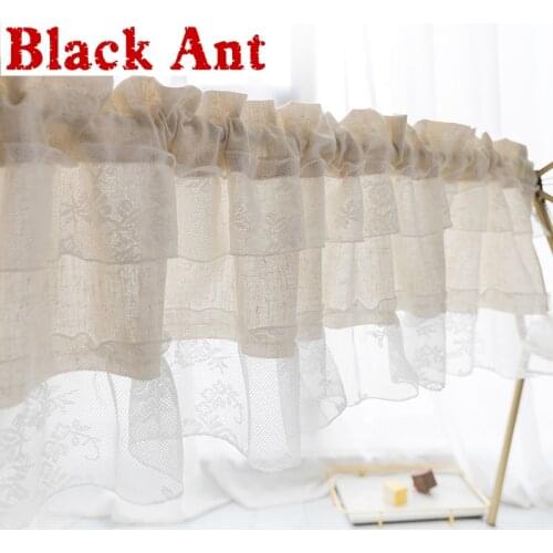 Japanese Hemp Voile Short Curtain Three-layer Pleat Lace Half Curtain for Kitchen Door Bedroom Small Window Partition DL-X743#3