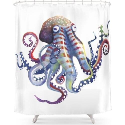 Octopus Shower Curtain with Hooks Doormat Bath Floor Mat Bathroom Home Decor
