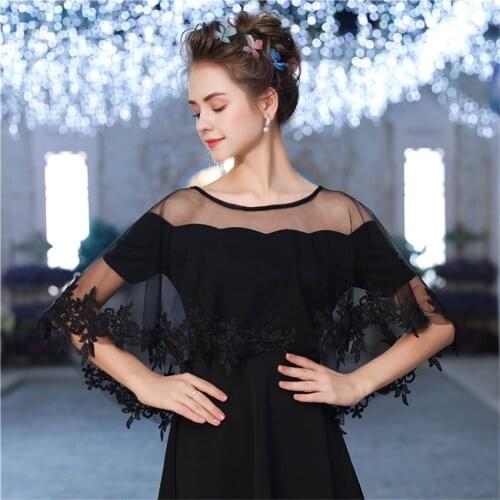 ISHSY Black Hi-lo Appliques Women Bridal Wedding Boleros Cape Shawl Wrap Evening Party Chale de fiesta mujer novia etole Mariage