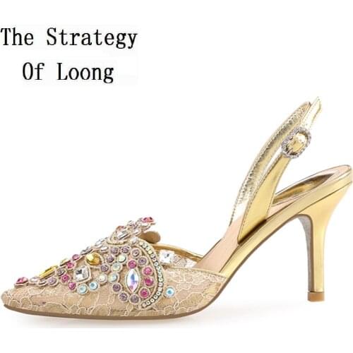 Korean Style Crystal Thin High Heel Pointed Toe Ankle Wrap Lady Rhinestone Sandals New Fashion Summer Sandal Shoes SXQ0605