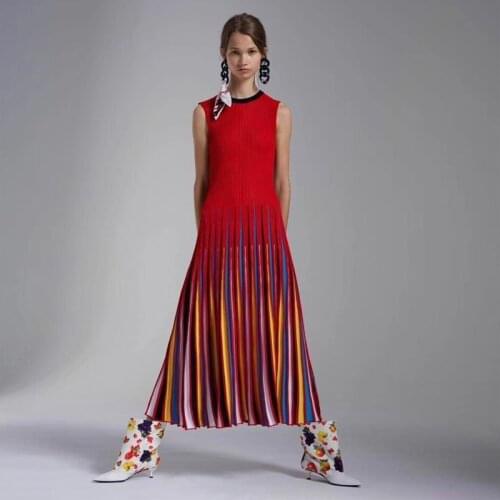 Summer Red Sleeveless Bodycon Bandage Dress For Women O Neck Patchwork Multicolor Fashion Show Party Dress Chic Casaul Dresses