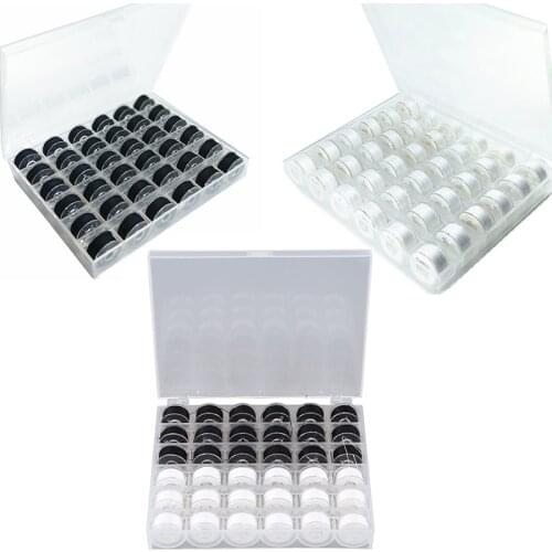 36pcs White/Black Sewing Bobbins Thread 36 Grid Clear Plastic Bobbins Embroidery Pre-wound Kit Sewing Accessories