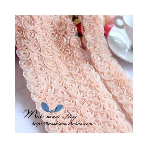 50Yards 3D Guipure Simulation Flowers Chiffon Lace Multicolor Double Rows High Quality Lace Rose Flower DIY Craft Fake Flowers