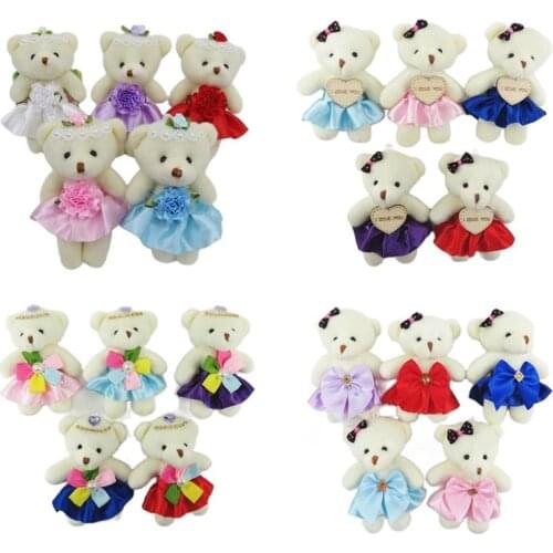 6Pcs Teddy Bear Plush Toy 10Cm New Style Mini Stuffed Animals Keychain Accessories Bouquet Material Christmas Birthday Gift