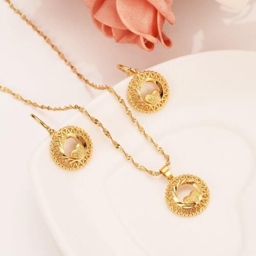 African Habesha Set Ethiopia heart pendant Necklace/Earrings Gold Color Dubai Sudan women girls Wedding bridal jewelry Gift