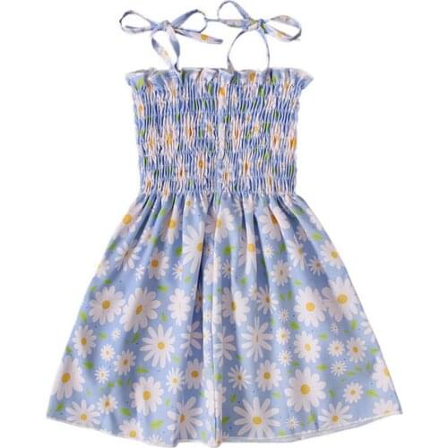 Children Summer Dresses Girls Floral Printed Sling Light Dress Ruffle Strappy Beach Sundress Fashion Soft Kids Clothes Girls
