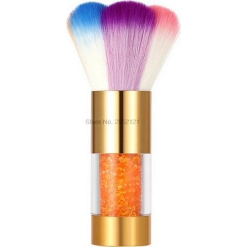 By dhl or ems 50pcs Big Metal Rhinestone Handle Rainbow Hair Nail Art Dust Remove Brush Powder Bead Clean Remover Tool