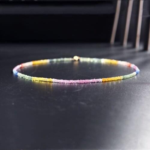 DMBS009 Yellow 18K Gold Color Sapphire Genuine Gemstones Necklace Womens day handmade custom design clavicle chain