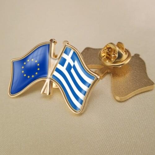 European Union and Greece Crossed Double Friendship Flags Lapel Pins