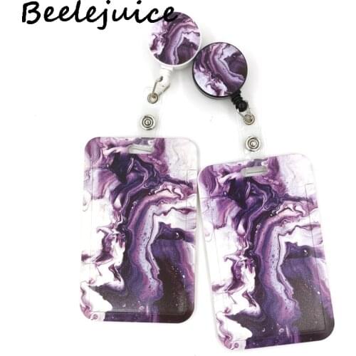 Purple Cool Waves Marble pattern Card Cover Clip Lanyard Retractable Student Nurse Badge Reel ID Card Badge Holder accessories