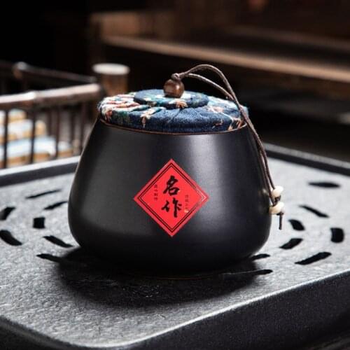 Tea Sealed Storage Jar Travel Easy to Carry Teaware Household Porcelain Tea Caddy Cork Lid Tea Leaf Box Small Black Color