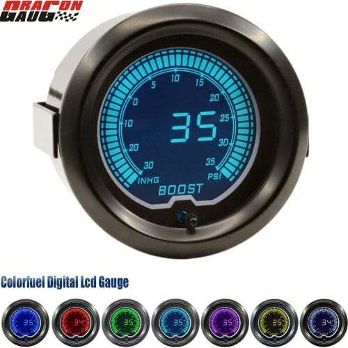 Dragon gauge 52mm(2 INCH) Car Boost gauge LCD 7 Colors Backlight Digital Turbo Boost gauge Unit -30In.hg-35PSI meter Turbine
