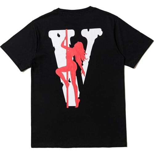 Classic Vlone Short-sleeved Female Couple Loose Street Hip-hop Big V Trend T-shirt Mens Cotton Round Neck 005