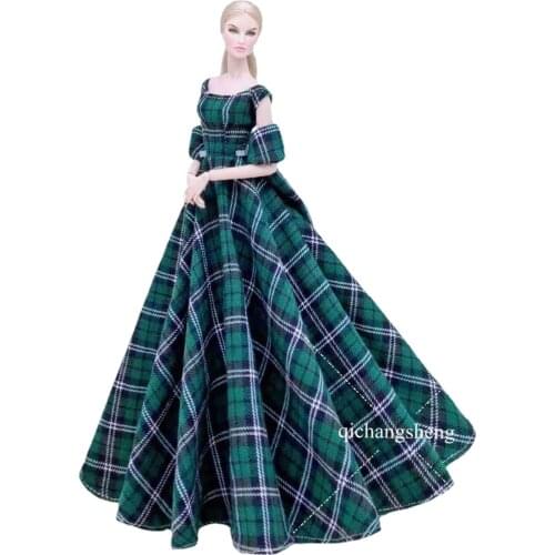 11.5" Classic Dark Green Plaid Wedding Gown Princess Dress for Barbie Clothes Clothing 1/6 BJD Dolls Accessories Kids & Baby Toy