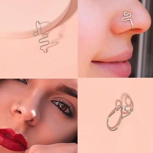 1 Pcs Stainless Steel Spiral Fake Nose Ring Anti-Allergic Trendy New Non-Porous Nose Rings Simple Jewelry Ear Cuff Earring Women