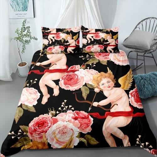 Angel Oil Painting Bedding Set Twin Full Queen King Size Bed Cover Retro Bed Linen Kids Gift Quilt Cover 2/3 Piece Bed Linen Set