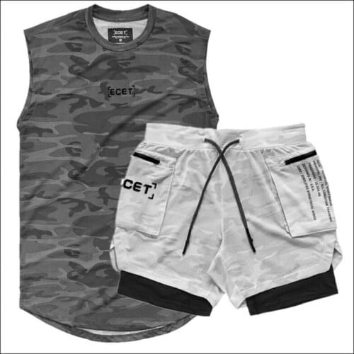 Summer Mens Tracksuit Running Vest Shorts Sports Suits For Men Fitness T-shirt Workout Short Pants Suit Gym Mens Sportswear