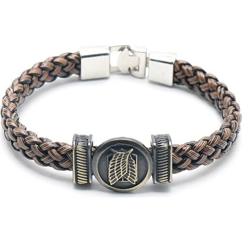 Handmade Bracelet Multi-layer Leather Bangles Hand Knitted Bracelet Cartoon Attack On Titan Deco Vintage Gifts Japanese Style