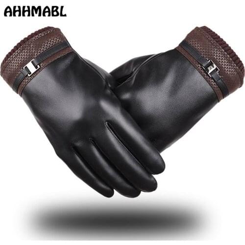 Fashion Mens Classic Black Winter Leather Gloves Sport Driving Touch Screen Gloves Male Military Tactical Warm Mitterns G522