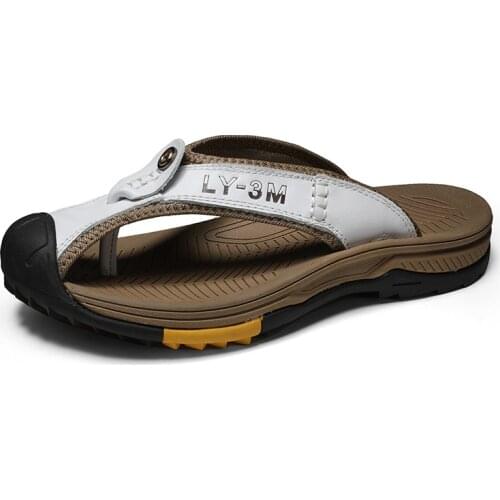 Summer New Mens Outdoor Leather Flip-Flops Luxury Brand Designer Original Slipper Fashion Casual Beach Slipper Big Size 46