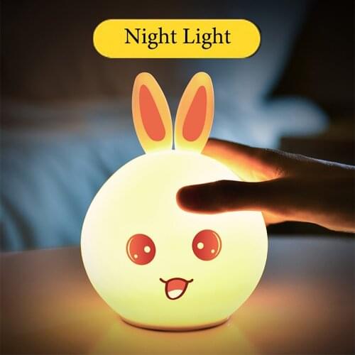 Soft Silicone Night Light Cute Rabbit Lamp Touch Sensor Colorful Bedroom Cartoon Decor Bedside Lamp for Children Kids Gift