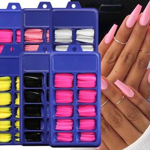 100PCS Candy Color Full Cover False Nail Tips Matte Color Coffin Ballerina Fake Nails DIY Beauty Manicure Nails Extension