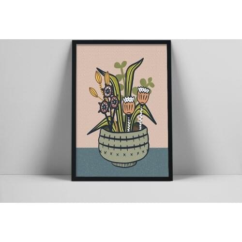 Mid Century Wall Art, Scandinavian Art, Scandinavian Print, 60s Art, Folk Art, Modern Botanical Print, Kitchen Art