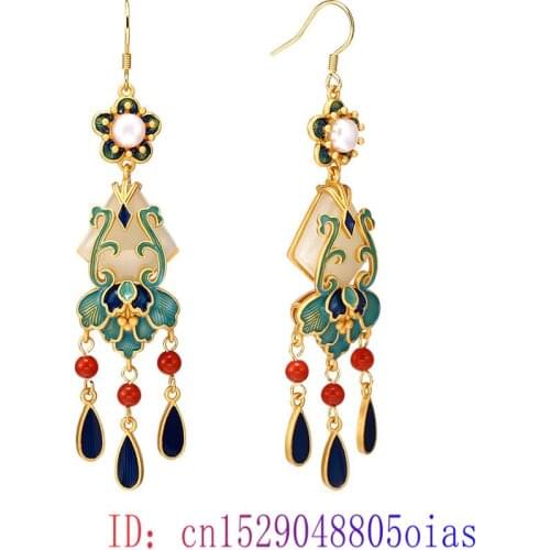 Jade Flower Earrings Gifts Amulet Jewelry Chalcedony 925 Silver Zircon Crystal Green Women Natural Fashion Gemstone