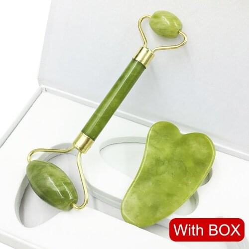 Natural Jade Roller with Gift Box Heart Guasha Scraping Board Slimming Face Lifting Facial Massager Facial Skin Beauty Care Set