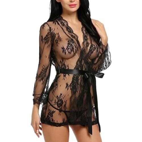 Lingerie Robe Silk robe Sexy Sleepwear Underwear Hot Lace Open Bra Erotic Teddy Sexy Costumes Nightwear Briefs lace robe Women
