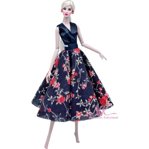 New 1 Pcs Doll Black Dress Evening Party Gown Elegant Princess Fashion Pattern Skirt Clothes For Barbie Doll Toys