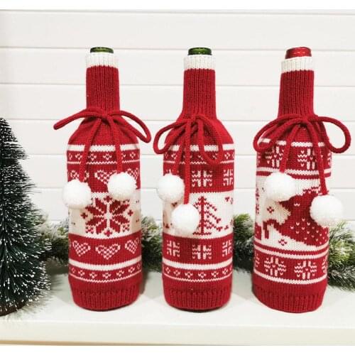 2020 New Christmas Decorations Knitted Wine Bottle Cover Christmas Elk Snowflake Creative Wine Bottle Cover Decorations