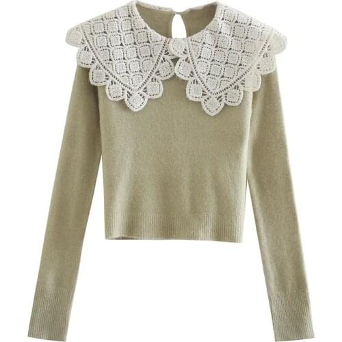ZA New Women Knitting Sweater Short Casual Femme O-Neck Long Sleeve Pullover High Street Lady Ruffle Decoration Tops