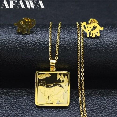 Elephant Stainless Steel Necklace Earing Set Jewelry Geometry Animal Set Jewelry set de acero inoxidable para mujer SXS01