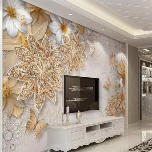Custom Mural Wallpaper 3D Jewelry Flower Butterfly Background Wall Painting
