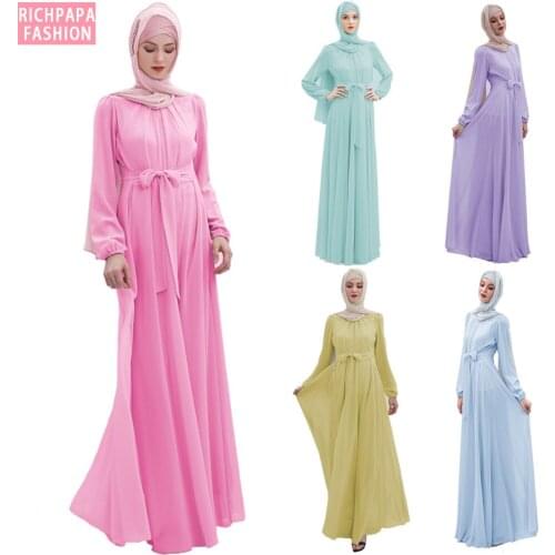 Ramadan Eid Mubarak Chiffon Abaya Dubai Hijab Muslim Dress Kaftan Caftan Islam Turkish African Dresses Abayas For Women Vestidos