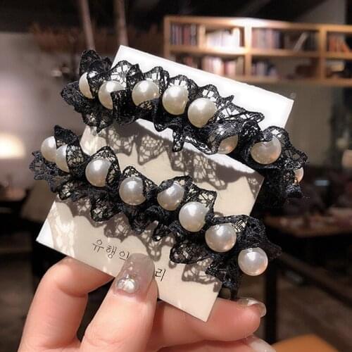 1PCS Beautiful Adult Temperament Black Lace Nail Pearl Hair Rope Headdress Girls Hair Circle HeadWear