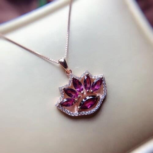 Hand style funny red garnet pendant for women necklace real 925 silver natural gem surface good plated girl birthday gift