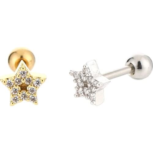 Lot 10pcs Body Jewelry- Shine CZ Gems Star Ear Studs/Earring Stainless Steel Helix Bar Upper Earring Cartilage Body Piercing