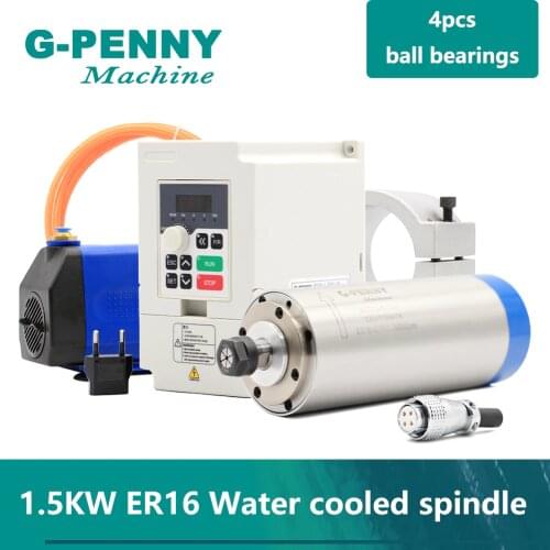 CNC Spindle 1.5kw ER16 80mm Water Cooled Spindle 4pcs Bearings Speed 0-24000rpm & 1.5kw VFD & 80mm Holder & 75w Water Pump