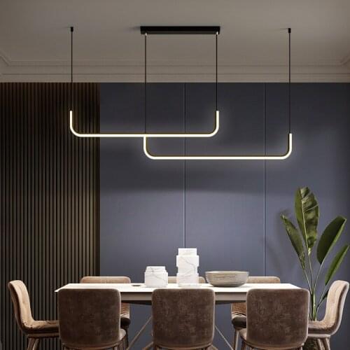 Modern minimalist led line chandelier, living room dining room kitchen interior black/golden dining room ceiling chandelier