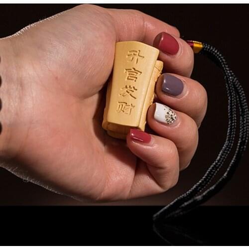 4CM Coffin Statue Mascot Key Chain Ornament Wood Carving Hand Carved Decoration Feng Shui Toy Wood Statue